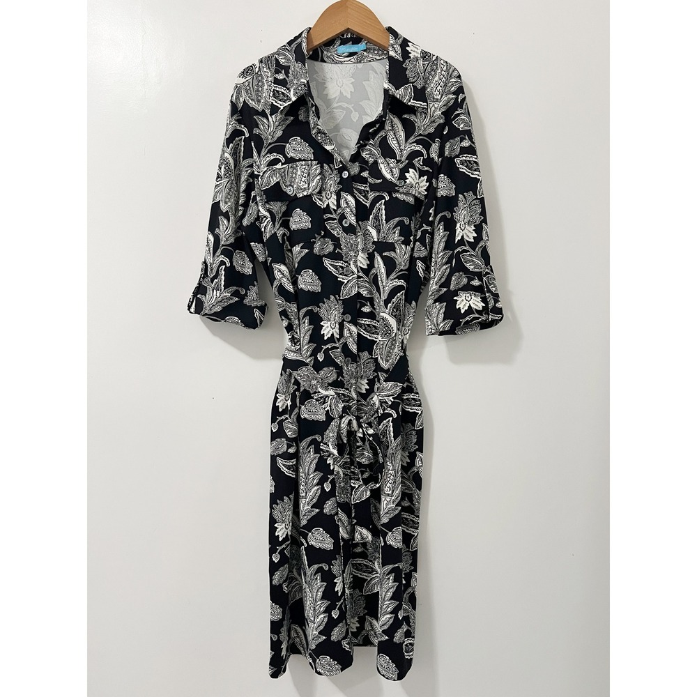 J.McLaughlin Black White Floral Paisley Catalina Cloth Shirtdress‎ Small